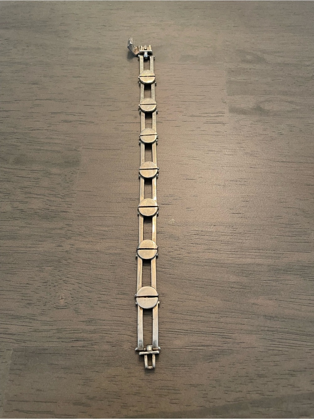 RARE Vintage 925 Sterling Silver Screw Bolt Bar Link Bracelet 8” Modernist Taxco